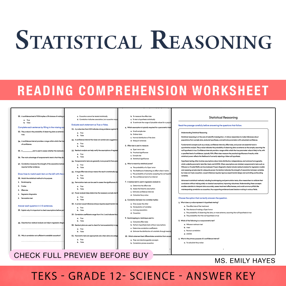 Grade 12 Science worksheet worksheet — Grade 12 Science | Statistical Reasoning Worksheet (PDF+ Answer Key) — page 1