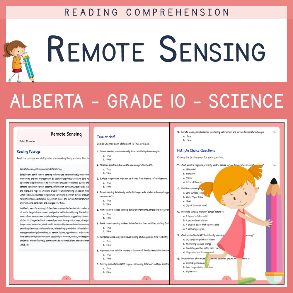 Grade 10 Science worksheet elena worksheet — Grade 10 Science | Remote Sensing Worksheet | Alberta Standards — page 1