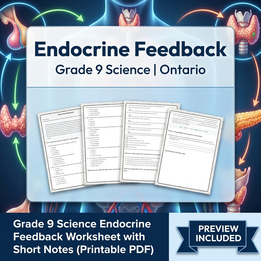 Grade 9 Science Endocrine Feedback Worksheet with Short Notes (Printable PDF)