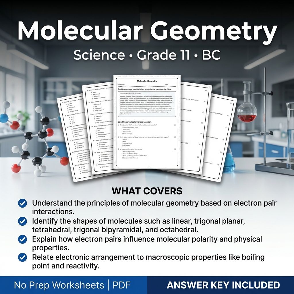 Grade 11 Science Worksheet | Molecular Geometry Practice with Answer Key (PDF)