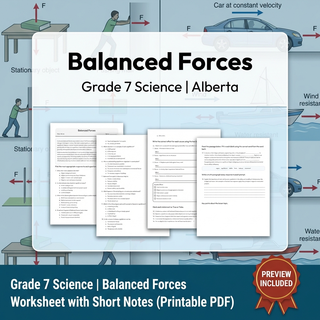 Grade 7 Science | Forces, Structures & Motion UNIT Worksheet Bundle  — included worksheet 4