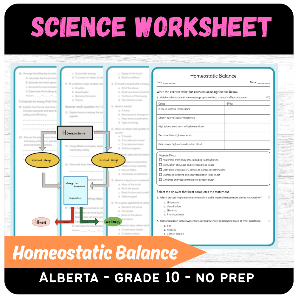 Grade 10 Science – Homeostatic Balance Worksheet (PDF) – Alberta Standards
