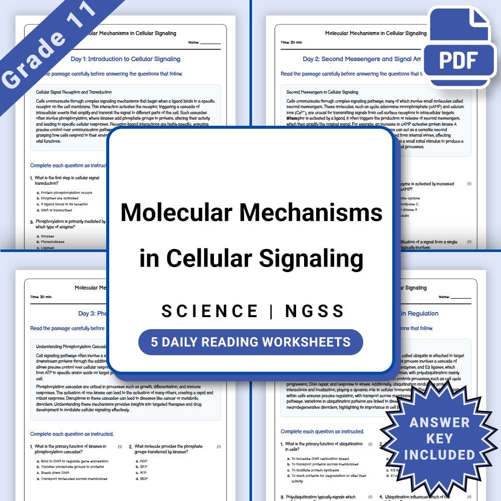 Grade 11 Science daily reading worksheet worksheet — Grade 11 Science – Cellular Signaling Worksheet (PDF +Answer Key) — p…
