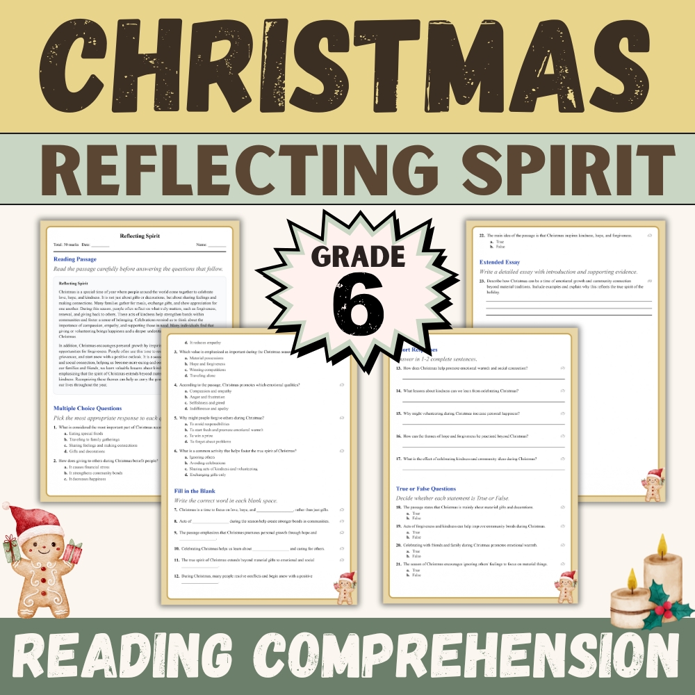 6th Grade Seasonal Reflection | Holiday-Themed Worksheet (Worksheet + Answer Key)