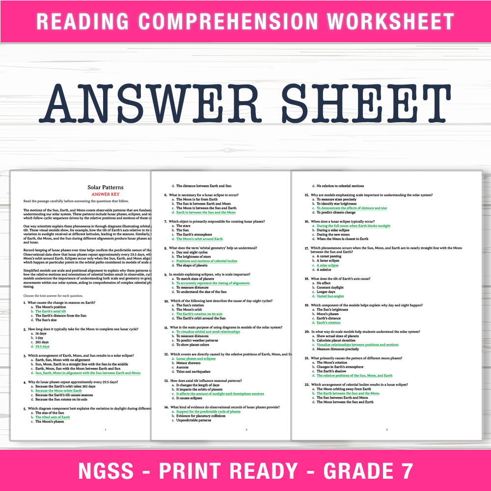 Grade 7 Science worksheet worksheet — Grade 7 Science | Solar Patterns Worksheet (PDF + Answer Key) — page 2