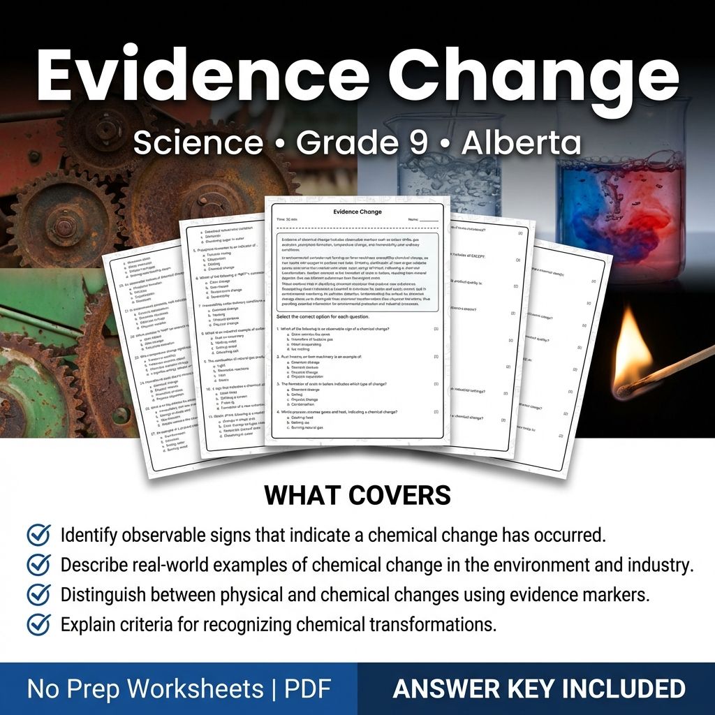 Evidence Change Science Worksheet Grade 9 | Alberta Standard Practice