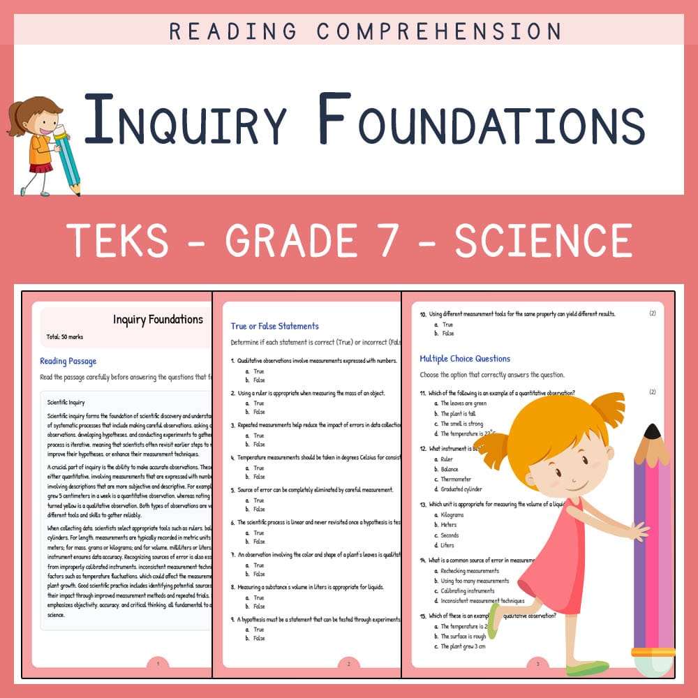Grade 7 Science worksheet elena worksheet — Grade 7 Science | Inquiry Foundations Worksheet | TEKS-Aligned — page 1