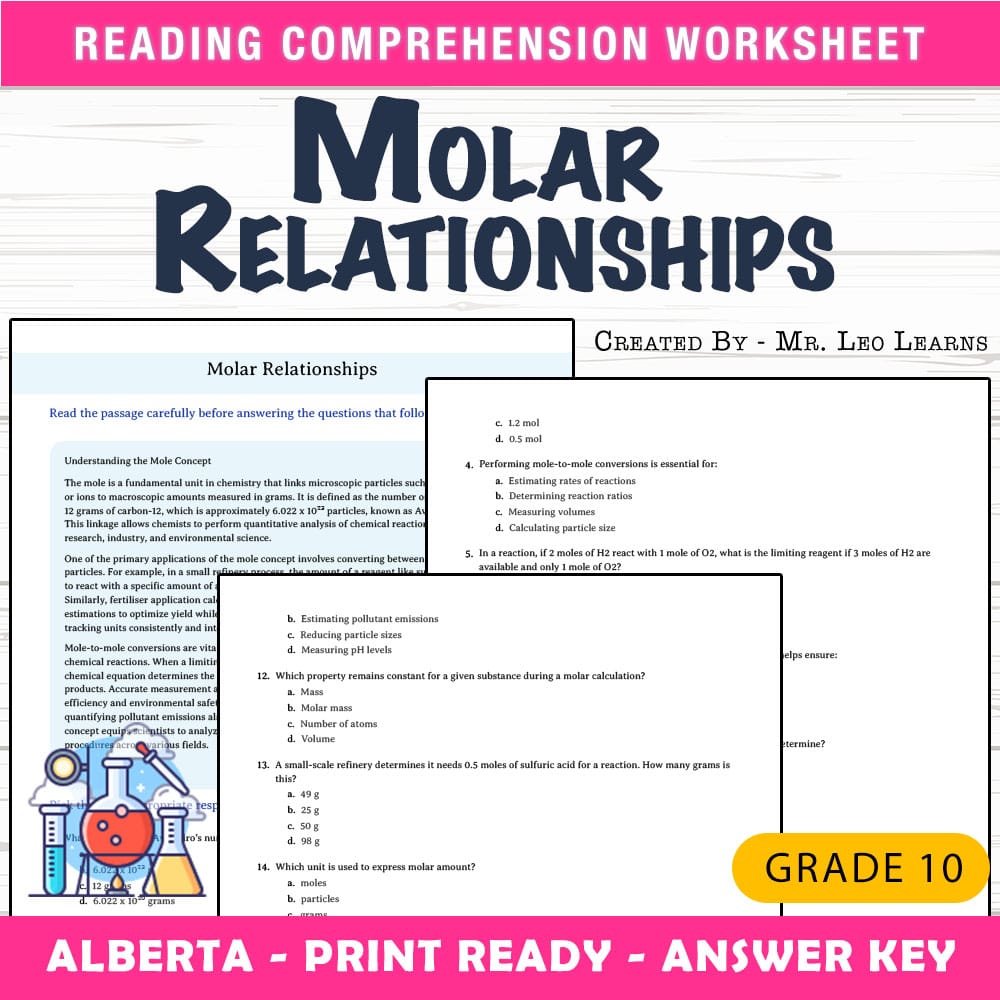 Grade 10 Science worksheet mcq paper worksheet — Grade 10 Science — Worksheet MCQ Paper for Mastering Molar Relationships…