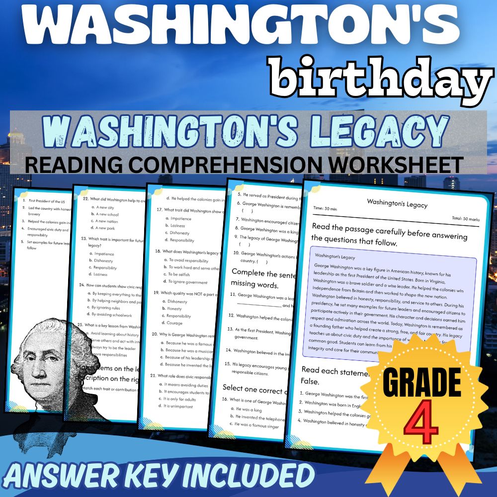Grade 4 | Washington's Birthday Worksheet for Mastering History|PDF + Answer Key