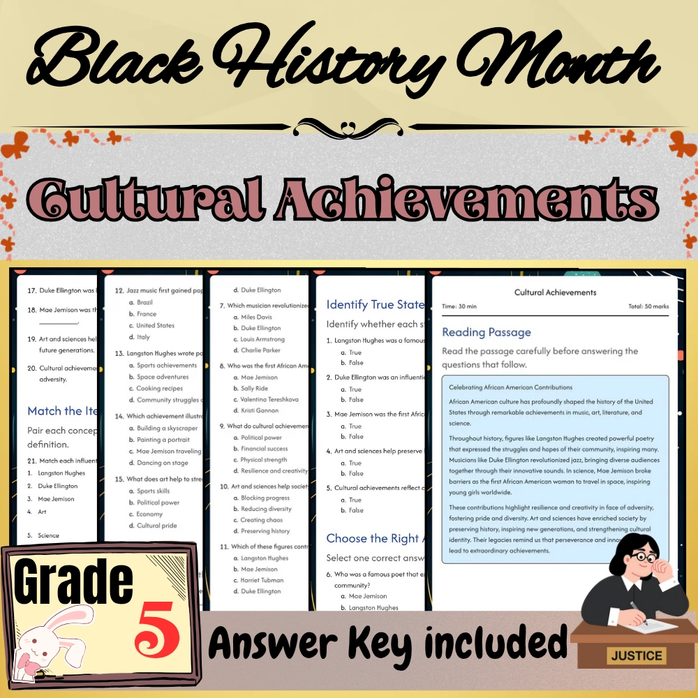 Grade 5 | Cultural Achievements Black Friday Worksheet | PDF + Answer Key