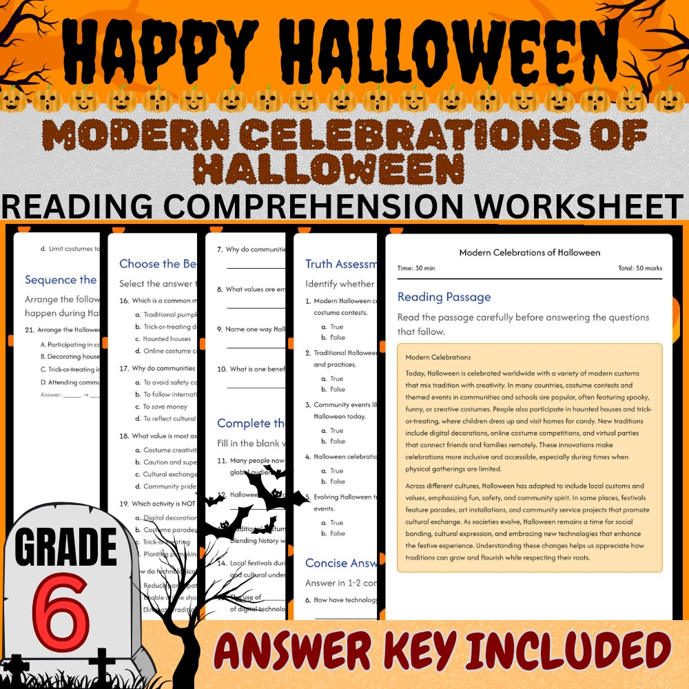 Grade 6 Seasonal Worksheets Bundle | Halloween DayLesson Pack (PDF + Answer Key) — included worksheet 2