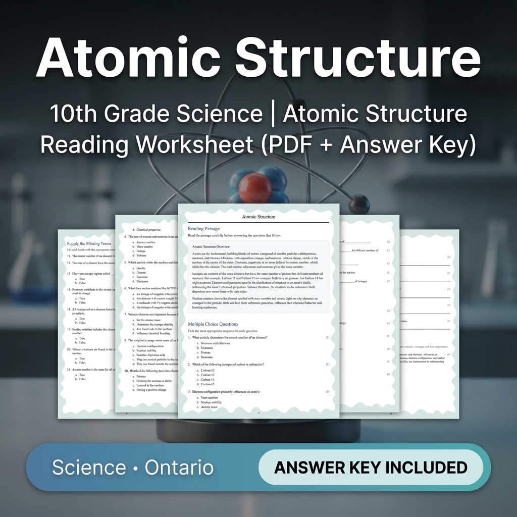 Grade 10 Science Unit Bundle | Chemistry, Atomic Structure & Reactions — included worksheet 1