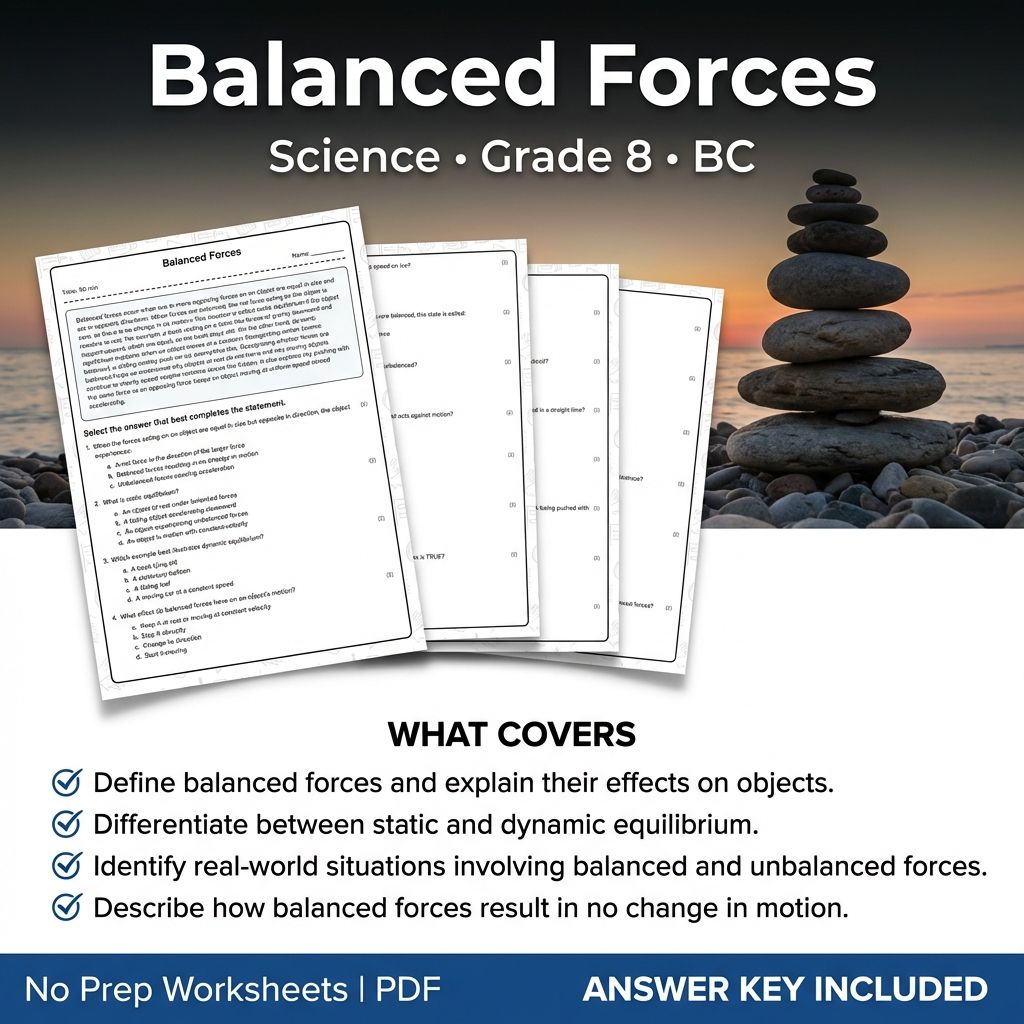 Grade 8 Science Worksheet | Balanced Forces Practice with Answers(Printable PDF)