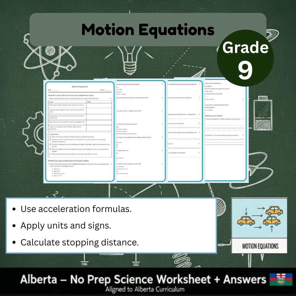Grade 9 Science Worksheet Bundle | Genetics, Chemistry & Physics Concepts — included worksheet 6