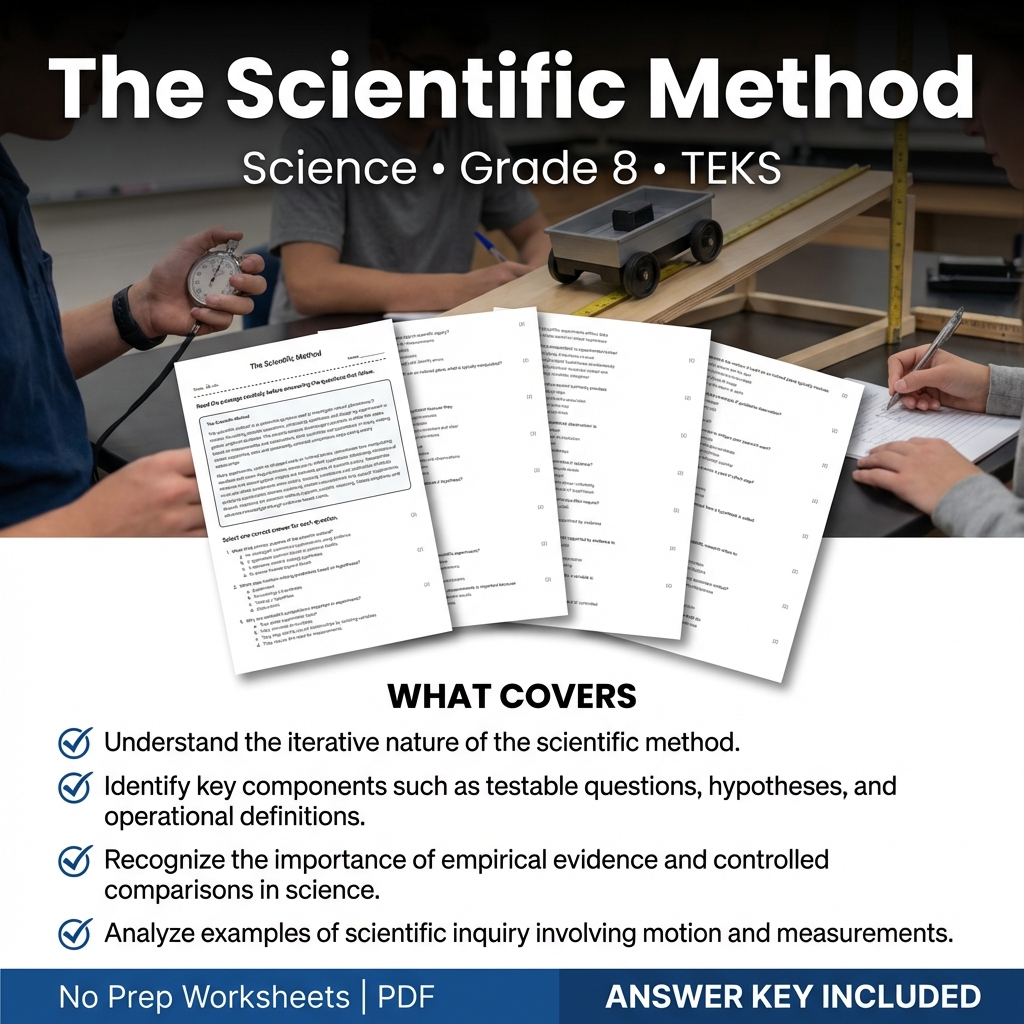 Grade 8 Science Worksheet on The Scientific Method | TEKS Aligned