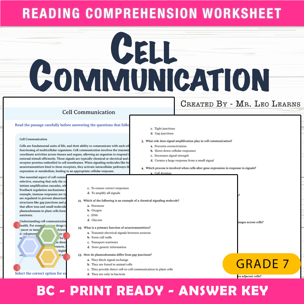 Grade 7 Science worksheet mcq paper worksheet — Grade 7 Science — Cell Communication Worksheet MCQ for Mastery — page 1