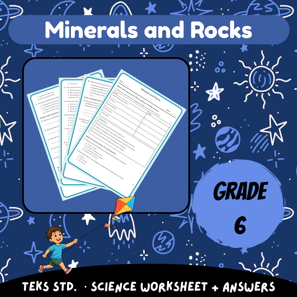 Grade 6 Science | Minerals and Rocks Worksheet (Answer Key) – TEKS Standards
