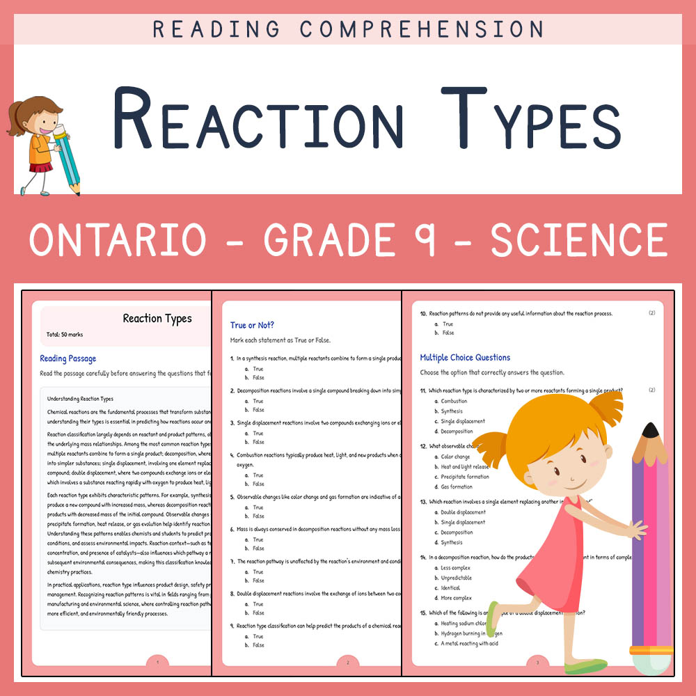 Grade 9 Science worksheet elena worksheet — Grade 9 Science Assessment | Reaction Types Worksheet Elena | Ontario Standard…
