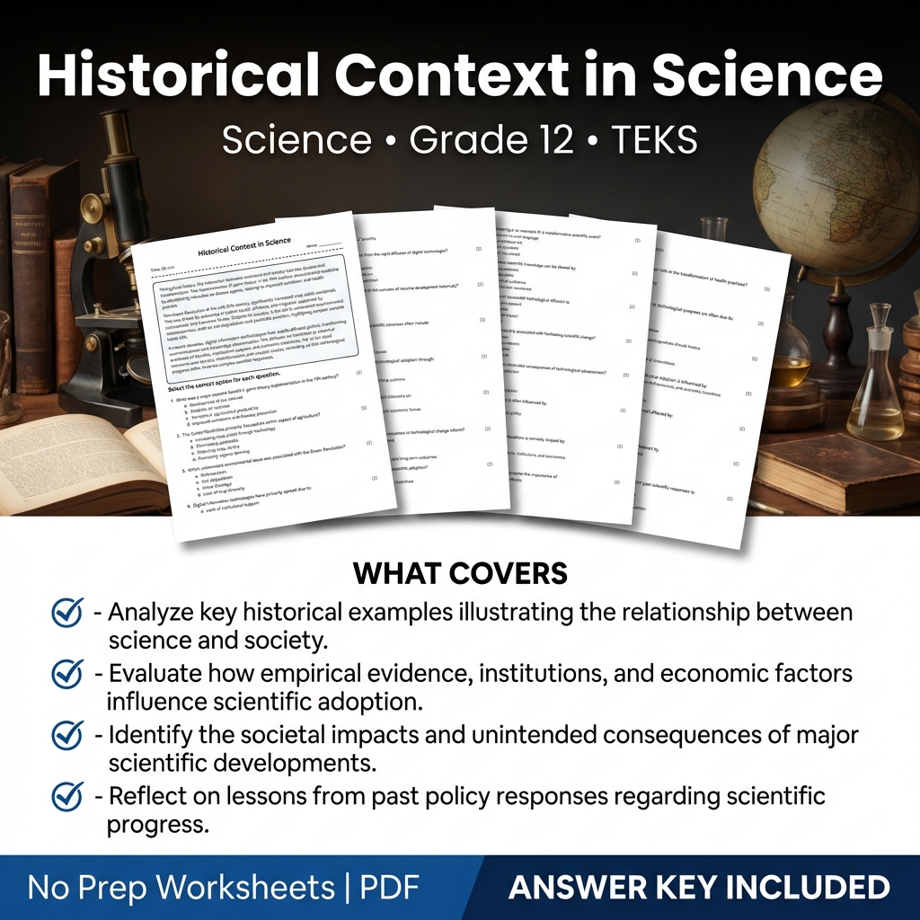 Historical Context in Science Worksheet | TEKS Grade 12 Science Practice