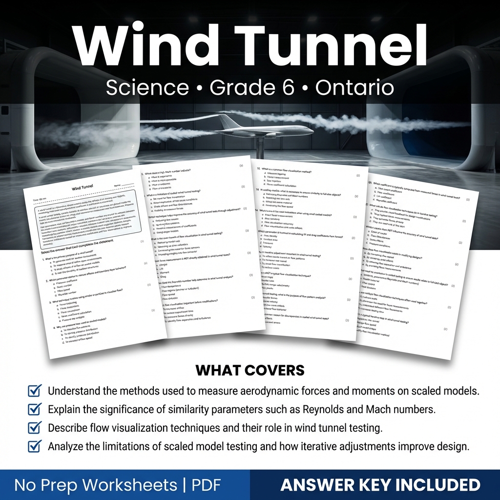 Grade 6 Science Worksheet on Wind Tunnel | Ontario Standards Practice