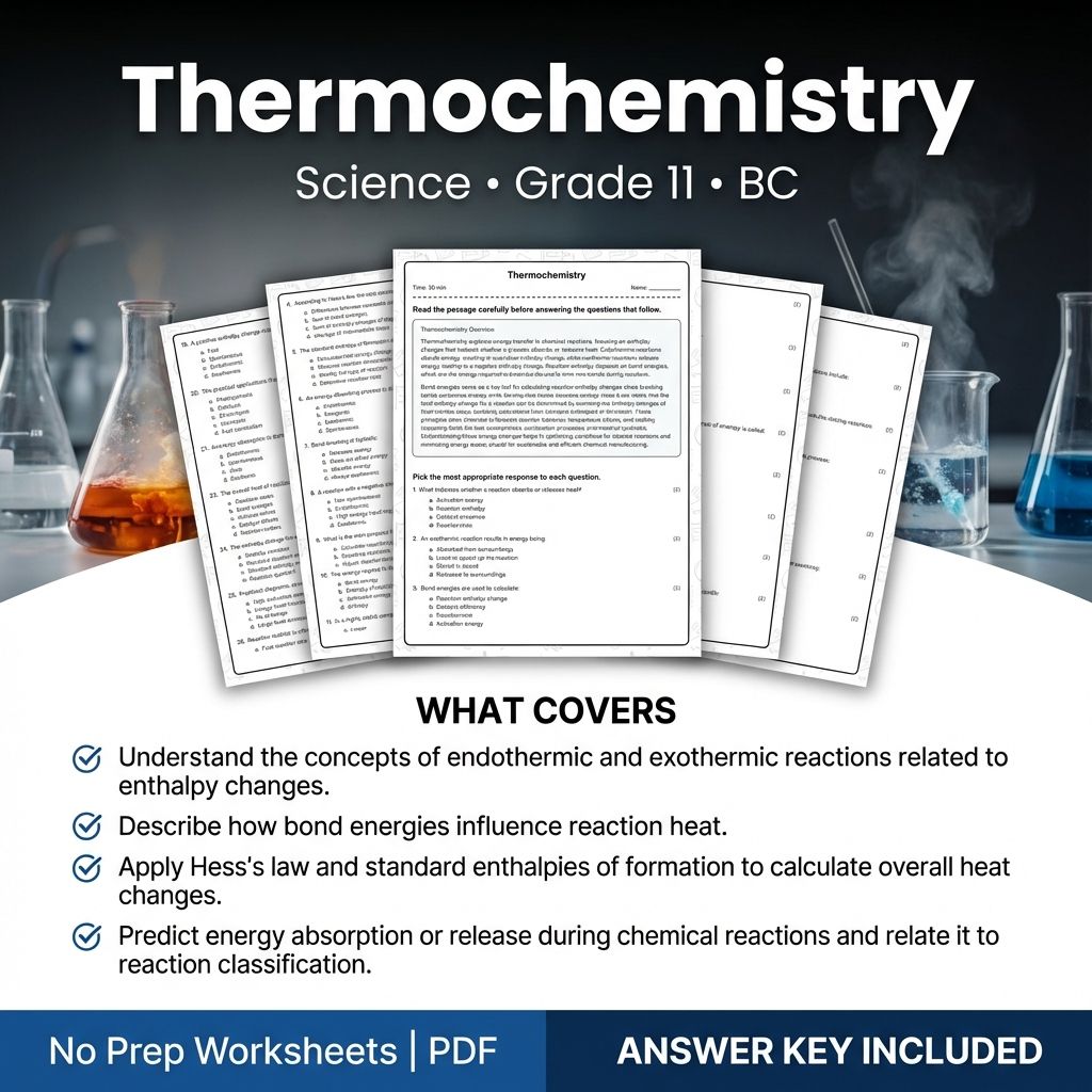 Grade 11 Science | Thermochemistry Worksheet & Answer Key (Printable PDF)
