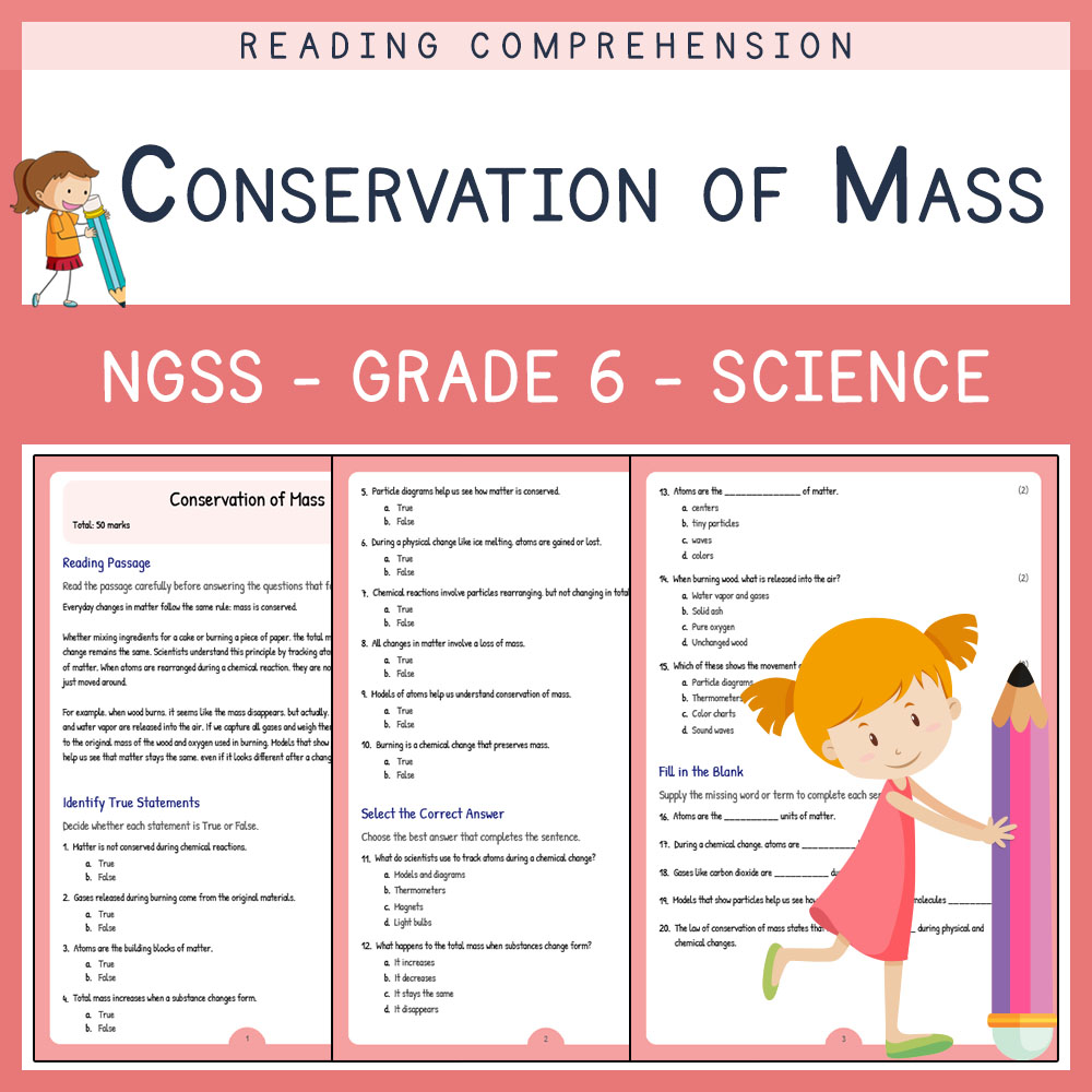 Grade 6 Science worksheets for primary grades worksheet — Grade 6 Science | Conservation of Mass Worksheet (PDF) | NGSS Al…