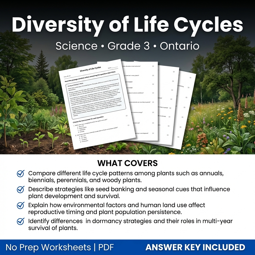 Diversity of Life Cycles Grade 3 Worksheet | Ontario Science Standards