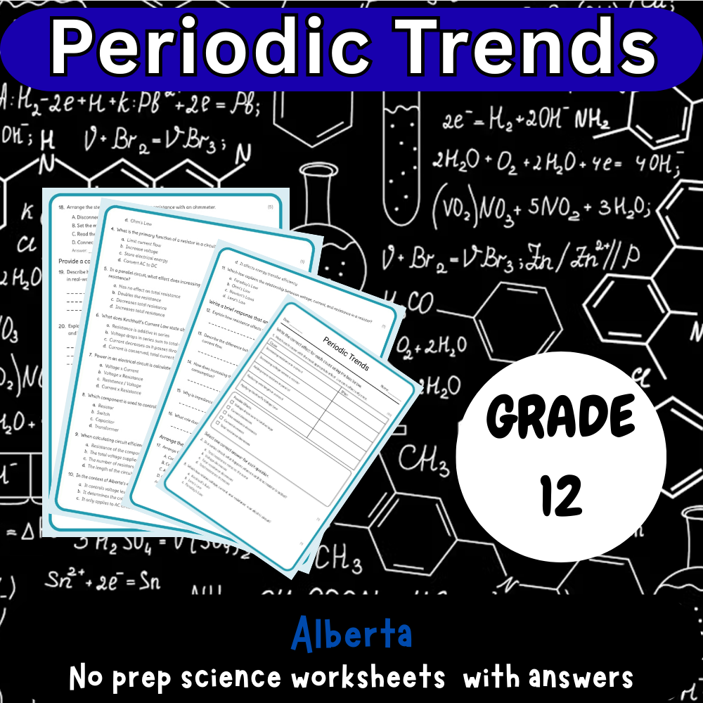 Grade 12 Science – Periodic Trends Worksheet (PDF) – Alberta Standards