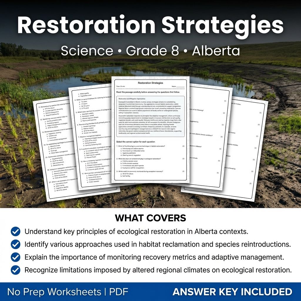Restoration Strategies Grade 8 Science Worksheet | Alberta Standards