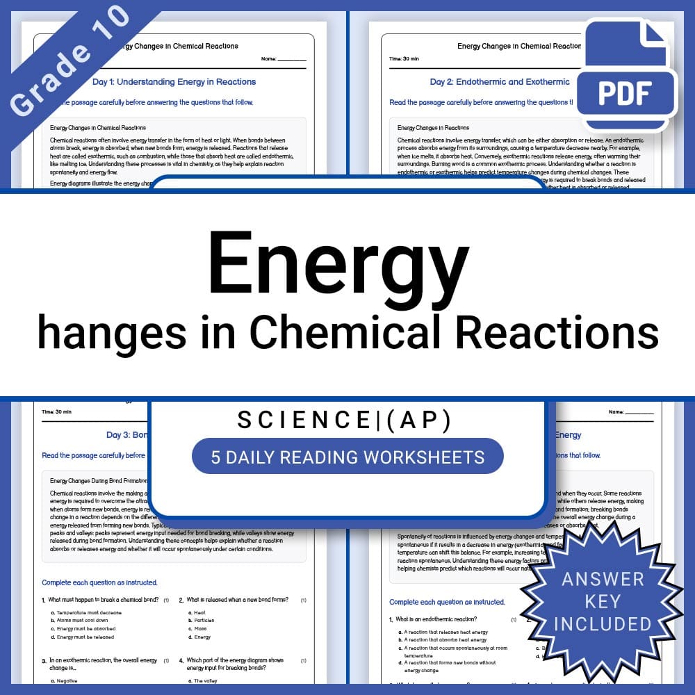 Grade 10 Science Lesson Group - AP Curriculum - Daily Reading Worksheets — included worksheet 3