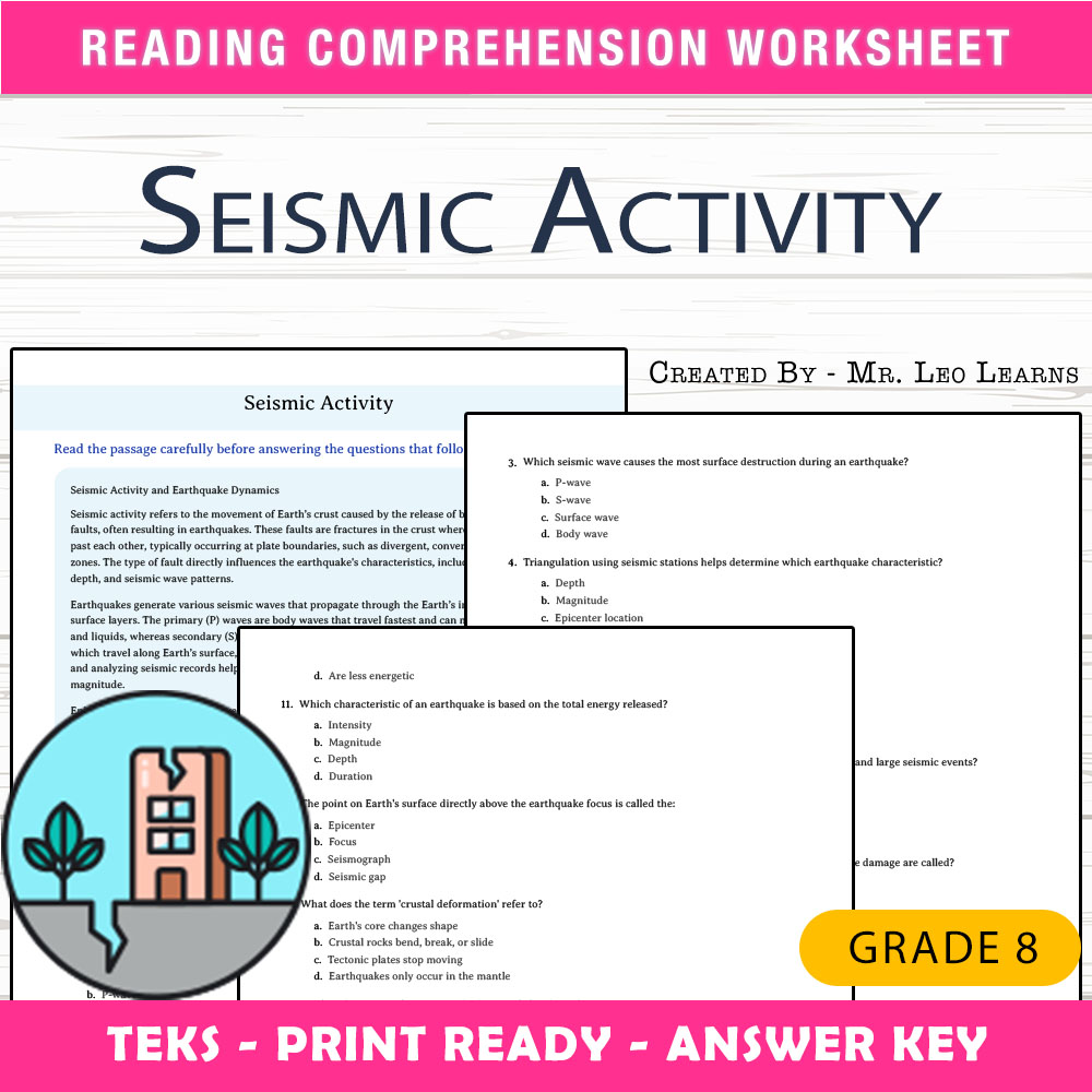 Grade 8 Science worksheet worksheet — Grade 8 Science — Seismic Activity Worksheet for Mastery — page 1