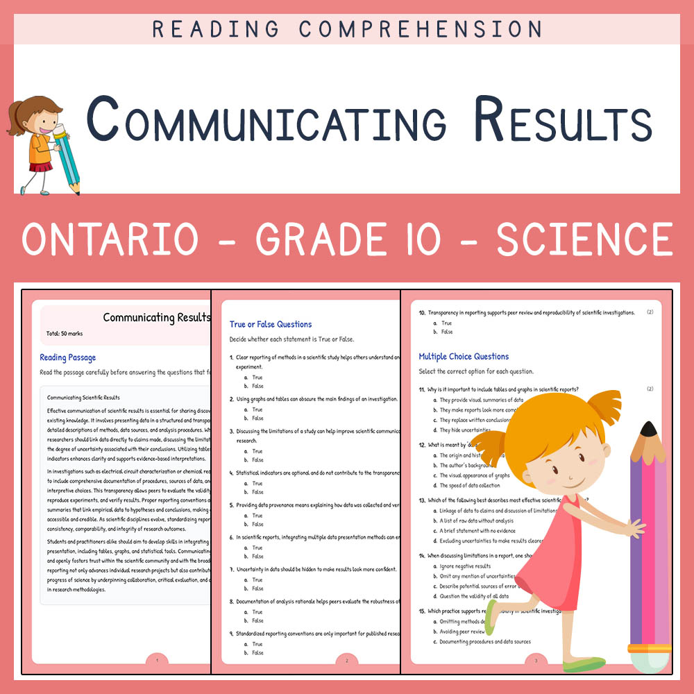 Grade 10 Science worksheet elena worksheet — Grade 10 Science | Communicating Results Worksheet Elena | Ontario Standards…