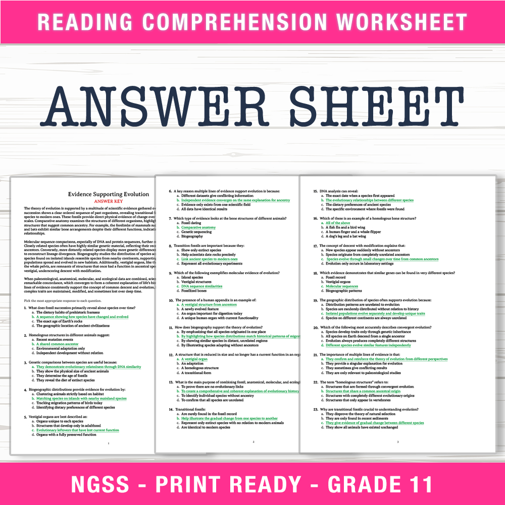 Grade 11 Science worksheet worksheet — Grade 11 Science | Evidence Supporting Evolution Worksheet (PDF + Answer Key) — page 2