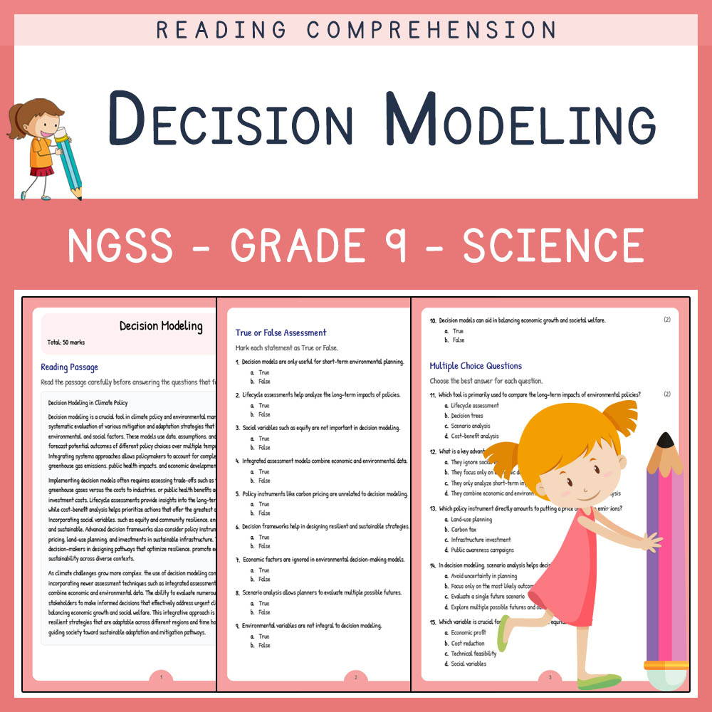 Grade 9 Science worksheet worksheet — Grade 9 Science | Decision Modeling Worksheet with Answer Key (NGSS Aligned) — page 1