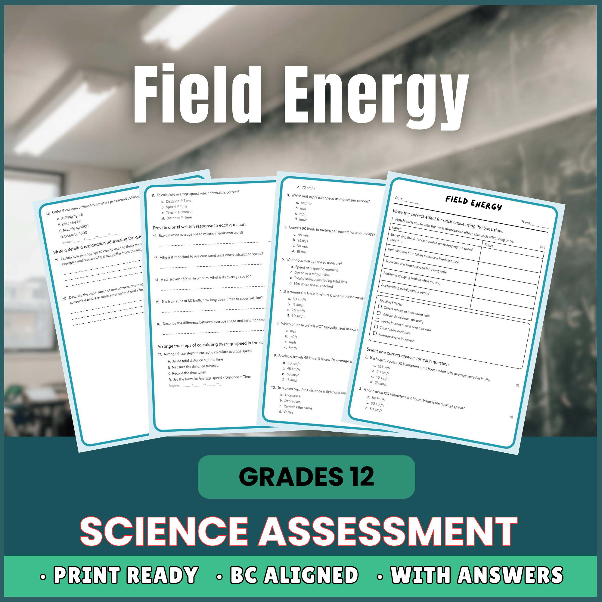 Grade 12 Science – Field Energy Worksheet with Answer Key (PDF) | BC Standards