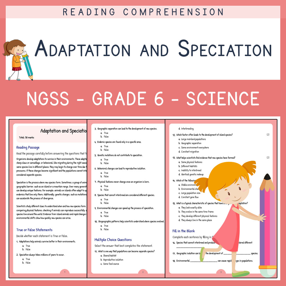 Grade 6 Science worksheets for primary grades worksheet — Grade 6 Science | Adaptation & Speciation Worksheet (PDF) | NGSS…