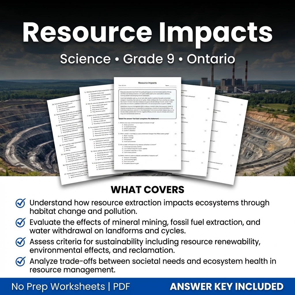 Resource Impacts Worksheet for Grade 9 Science – Ontario Standards