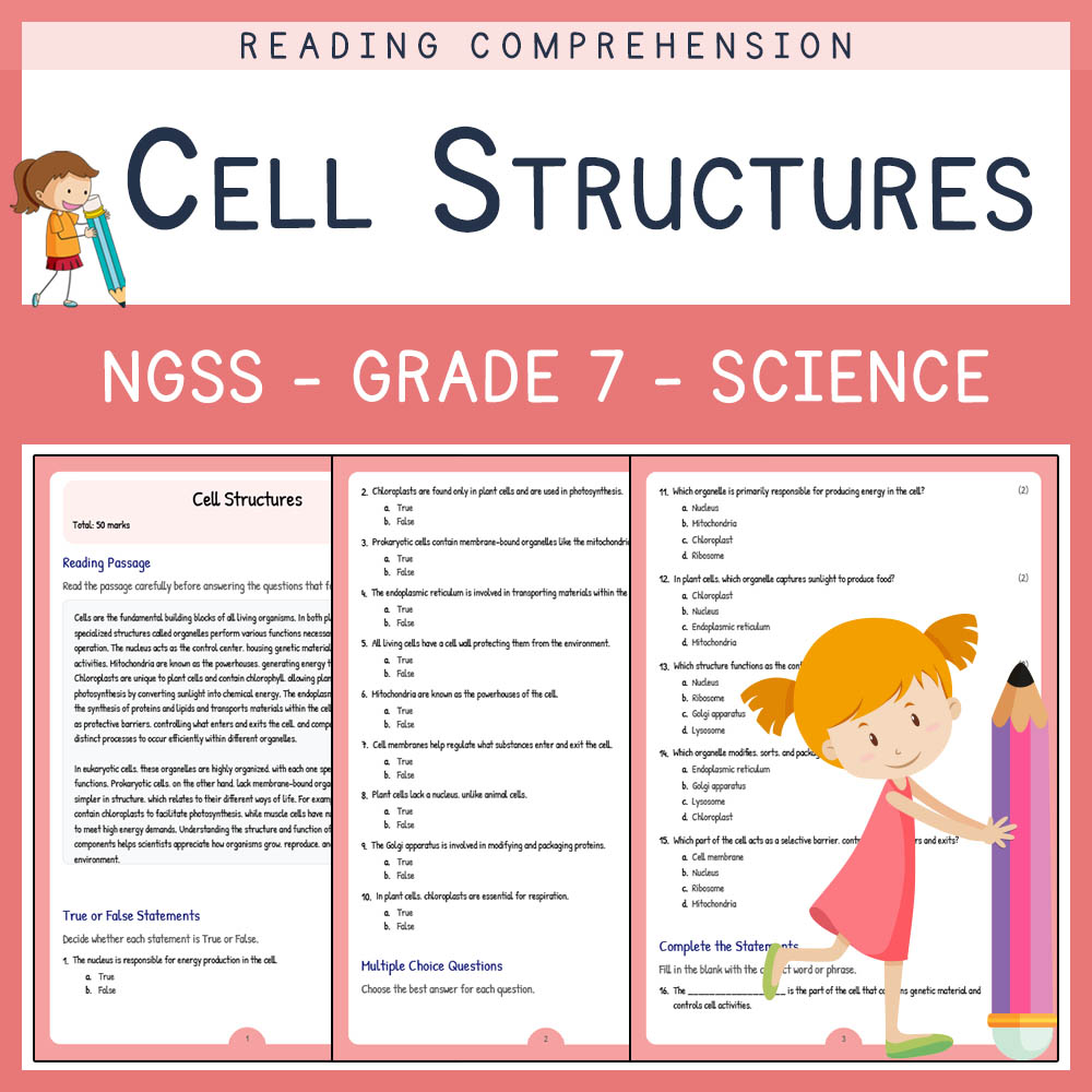 Grade 7 Science worksheet worksheet — Grade 7 Science | Cell Structures Worksheet (PDF + Answer Key) | NGSS Standards — pa…