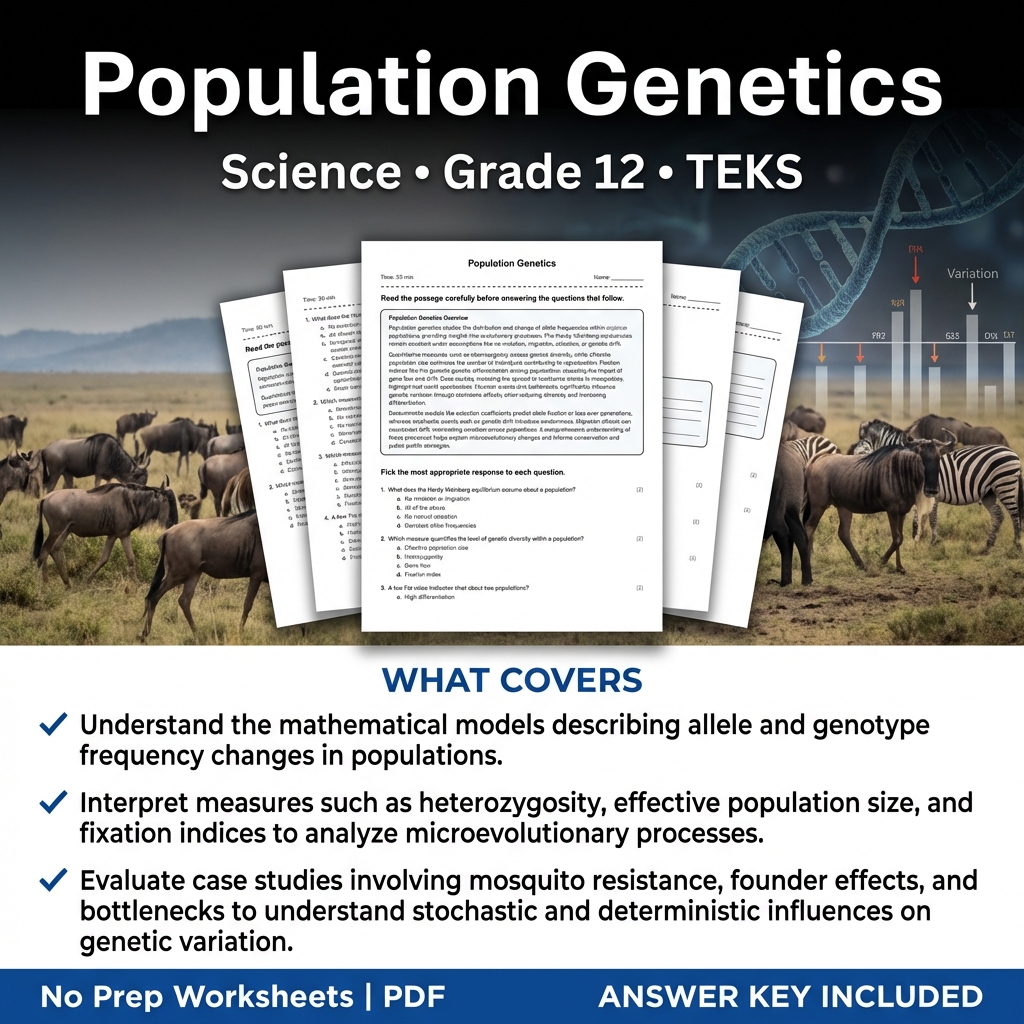 Population Genetics Worksheet for Grade 12 Science TEKS Standards