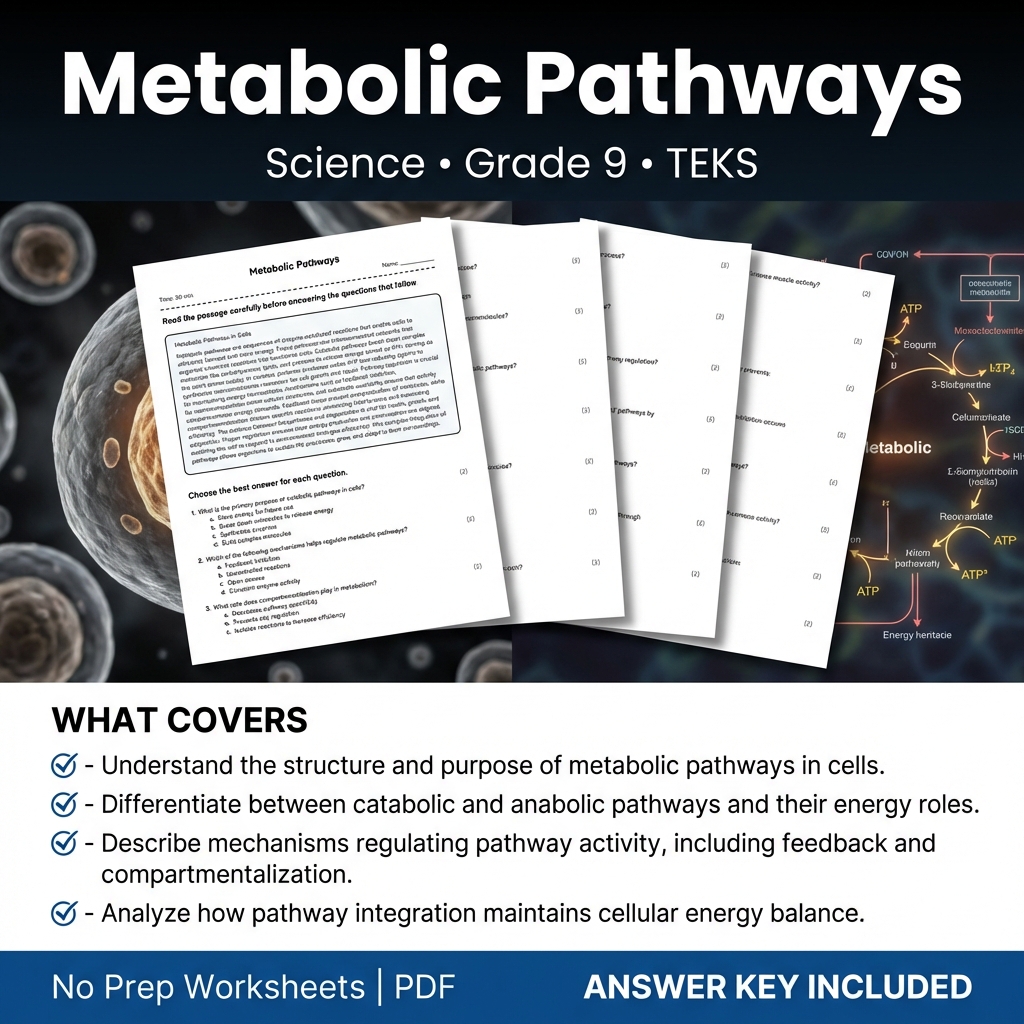 Grade 9 Science Worksheet on Metabolic Pathways – TEKS Aligned