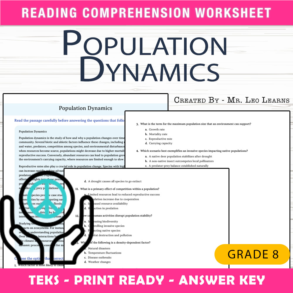 Grade 8 Science worksheet worksheet — Grade 8 Science — Population Dynamics Worksheet for Mastery | PDF + Answer Key — page 1