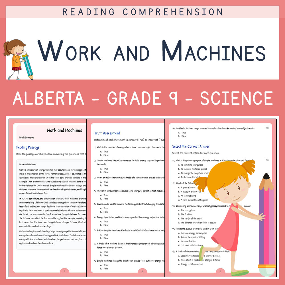 Grade 9 Science worksheet elena worksheet — Grade 9 Science | Work and Machines Worksheet | Alberta Standards — page 1
