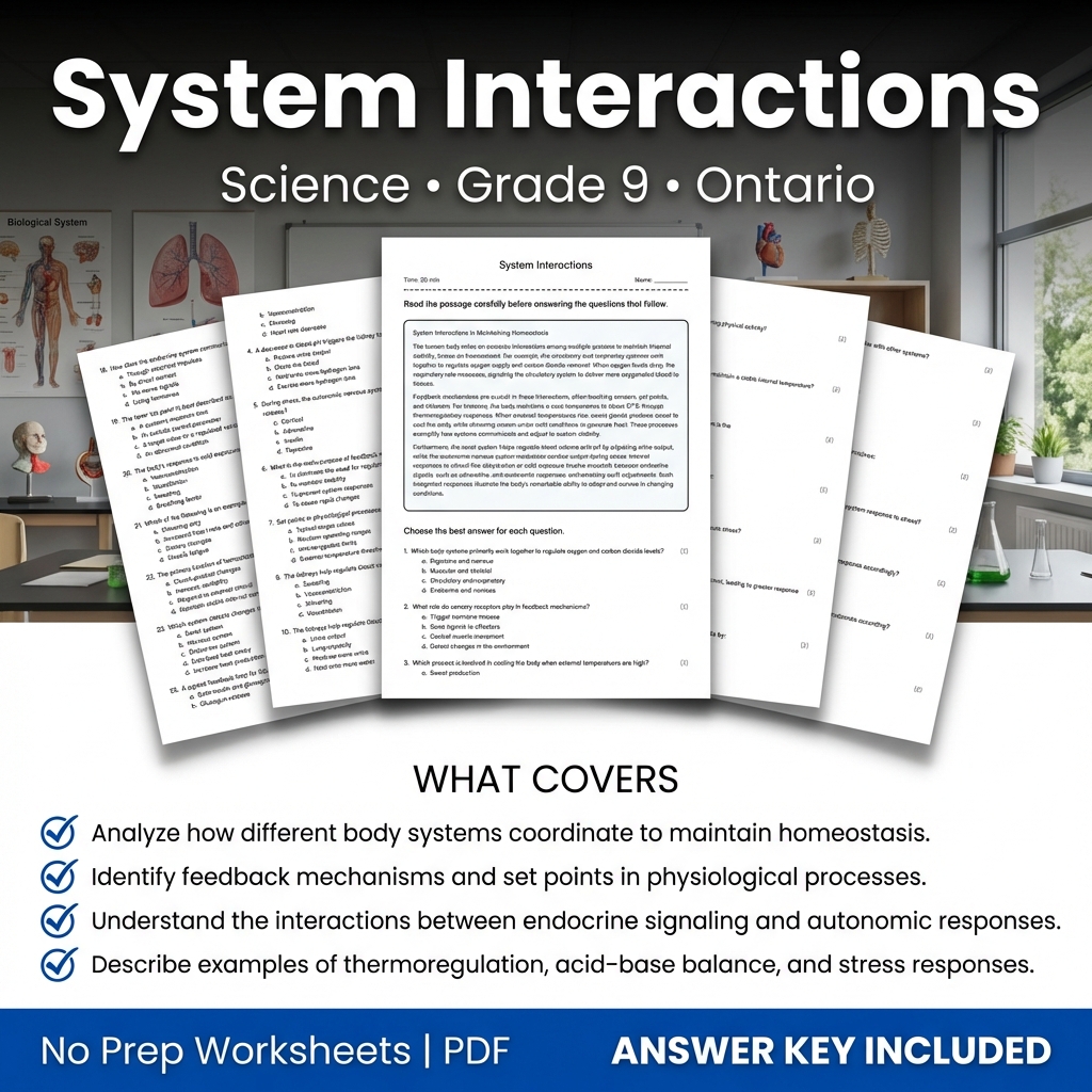 System Interactions Worksheet for Grade 9 Science Ontario Standards