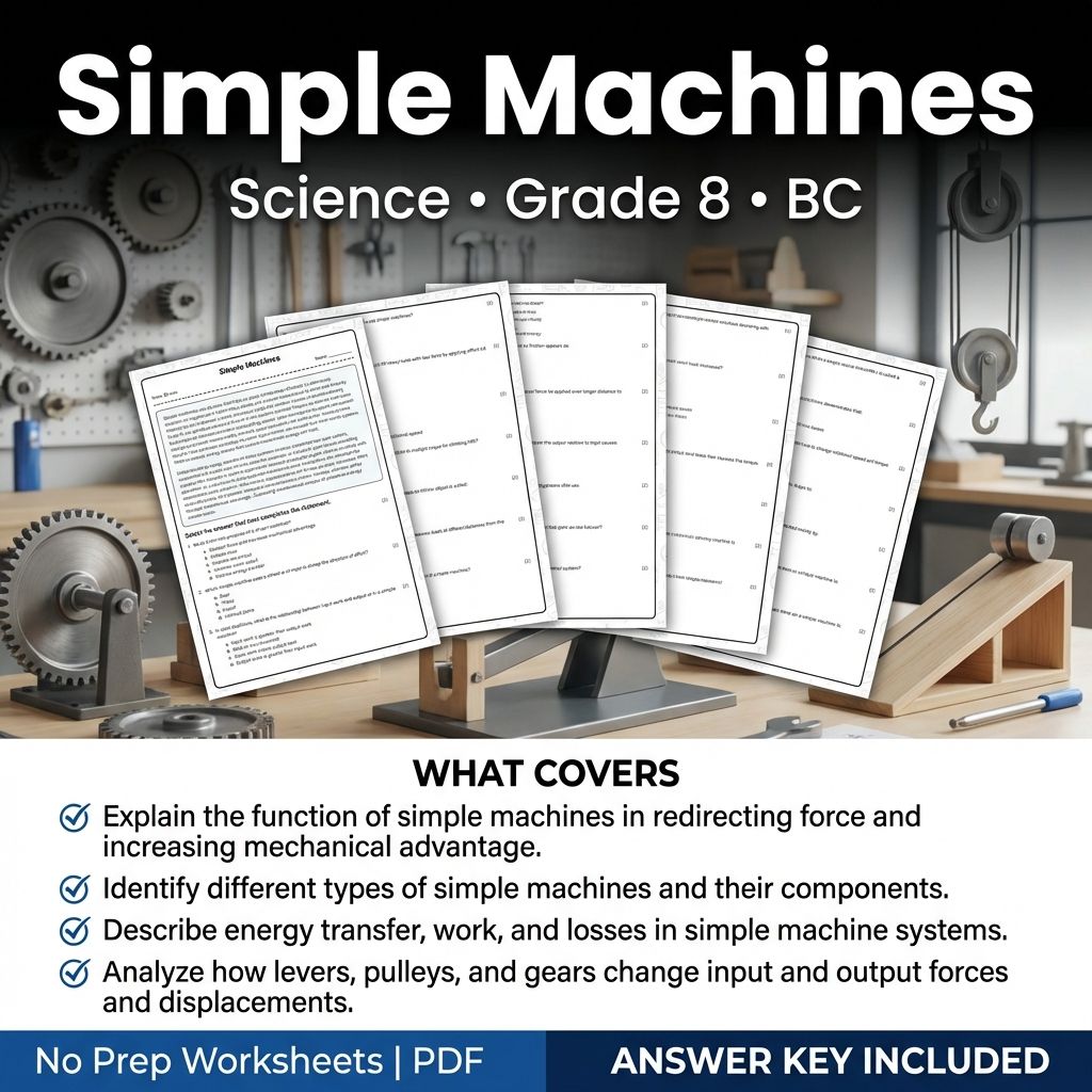 Grade 8 Science Worksheet | Simple Machines Practice & Assessment PDF
