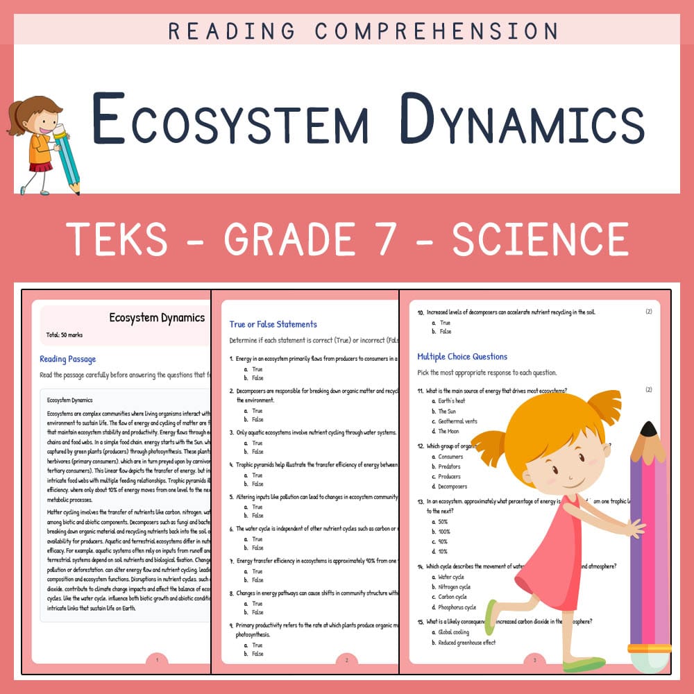 Grade 7 Science worksheet elena worksheet — Grade 7 Science | Ecosystem Dynamics Worksheet | TEKS Alligned — page 1