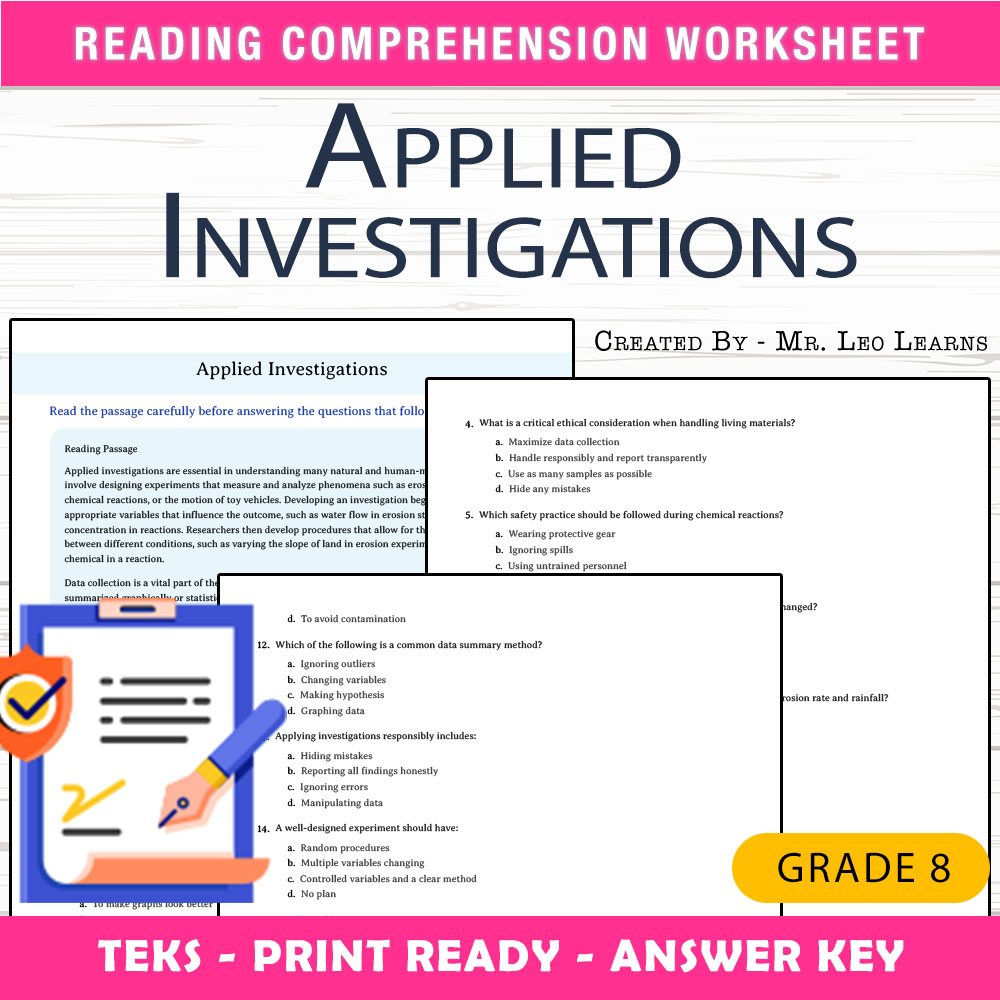 Grade 8 Science worksheet worksheet — Grade 8 Science — Applied Investigations Worksheet for Mastery — page 1