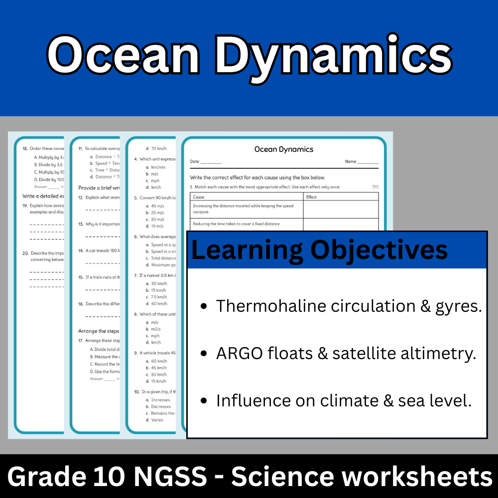 Grade 10 Science | Ocean Dynamics Worksheet + Answer Key (NGSS Aligned)