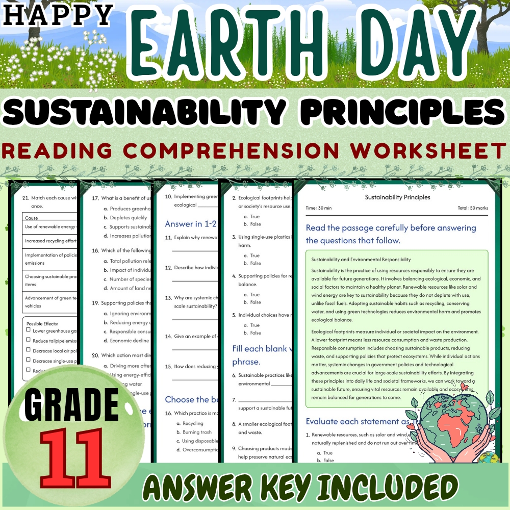 Grade 11 Seasonal|Earth Day & Climate Impact Worksheet Pack(Answer Key Included) — included worksheet 3