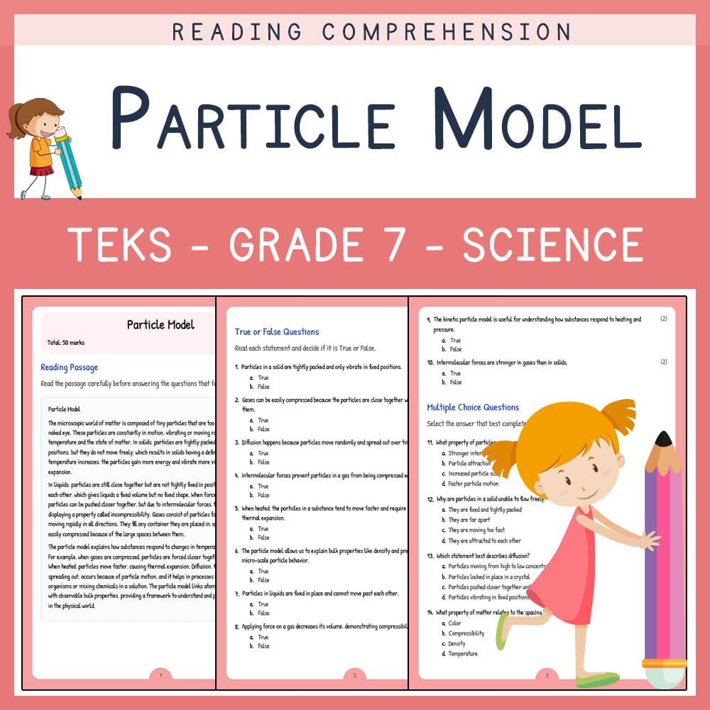 Grade 7 Science worksheet elena worksheet — Grade 7 Science | Particle Model Worksheet | TEKS Alligned — page 1