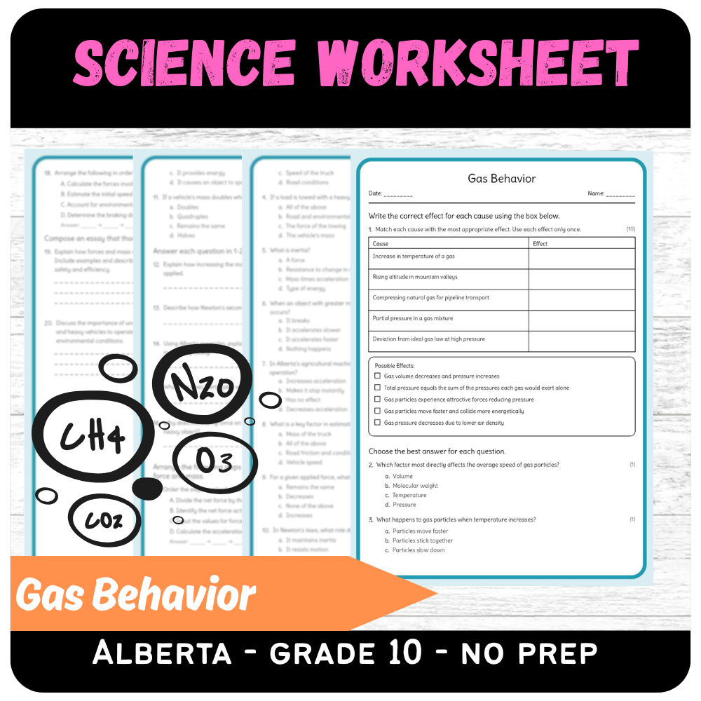Grade 10 Science science 1 worksheet — Grade 10 Science – Gas Behavior (Worksheet + Answer Key) | Alberta Standards